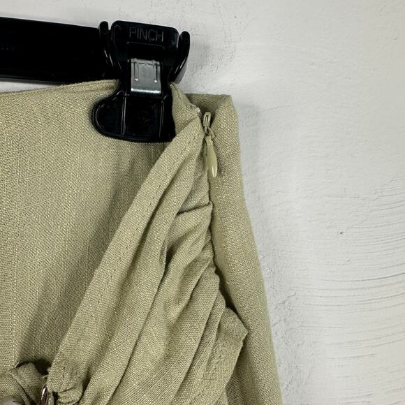 Stradivarius Green Linen Blend Asymmetrical Light Green Midi Skirt - Picture 6 of 9
